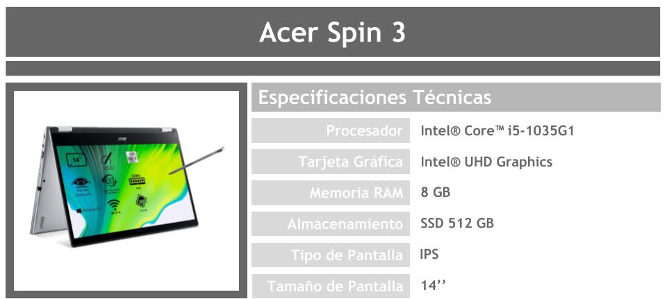 Portátil Acer Spin 3