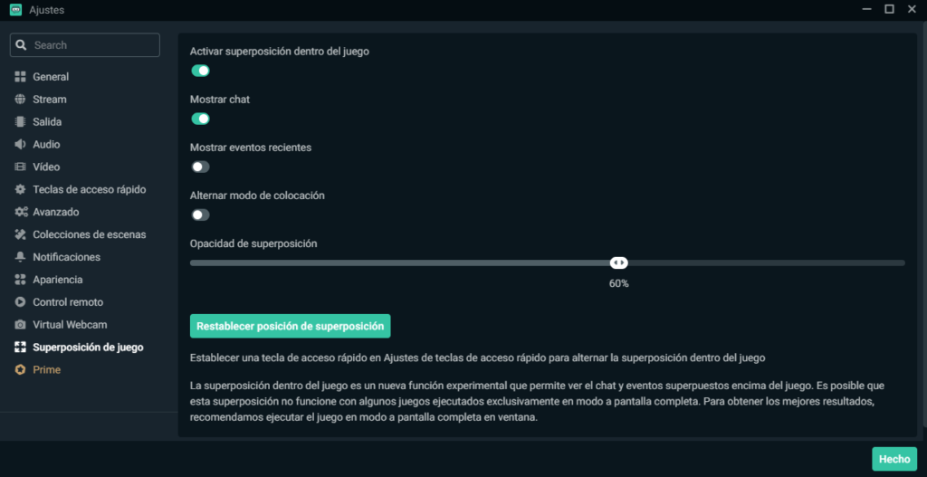 como activar la superposicion del chat en streamlabs obs