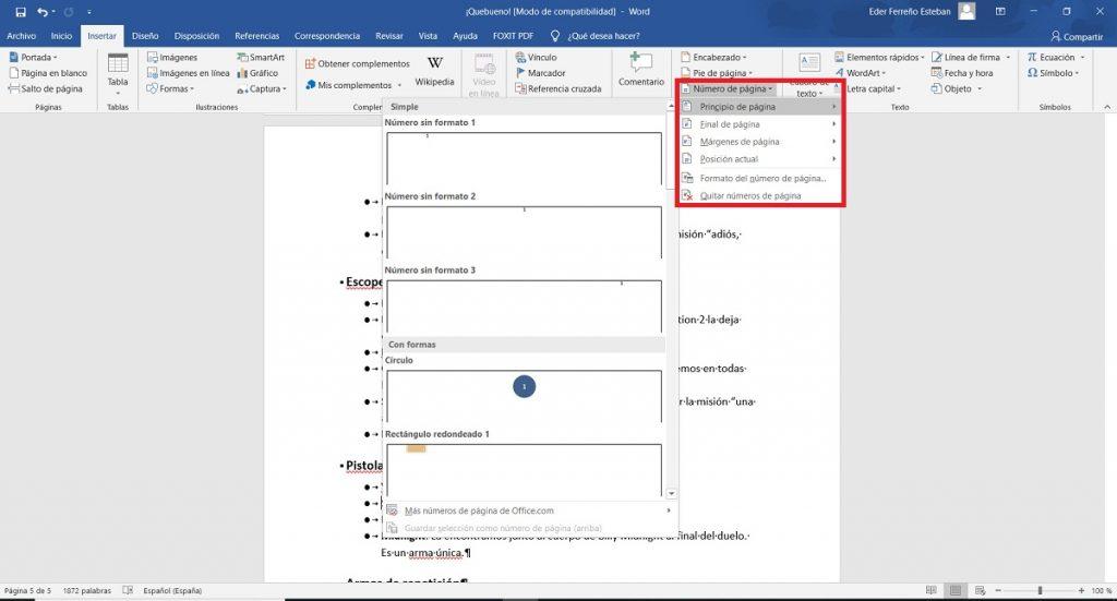 como numerar paginas en microsoft word